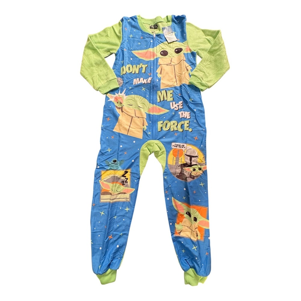 Star Wars Grogu Mandalorian Pajamas‎ Boys 6/7 Blue Green NEW One Piece Sleeper